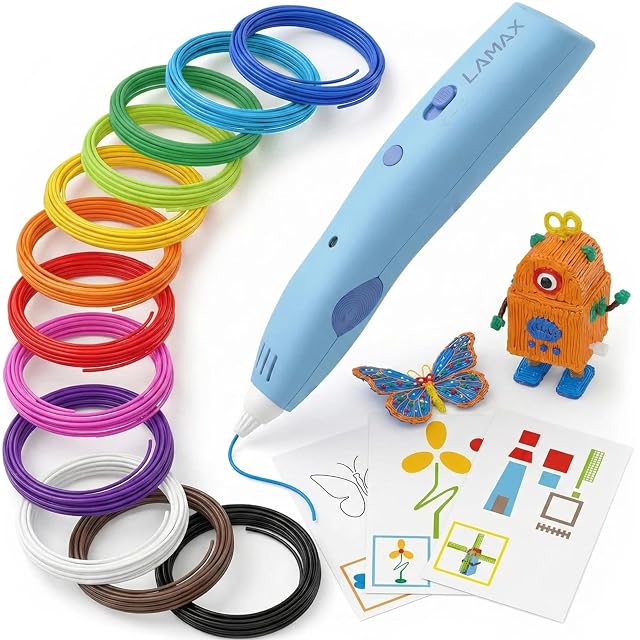 Penna 3D senza fili blu Lamax ArtKid1 con matasse di filamento colorato