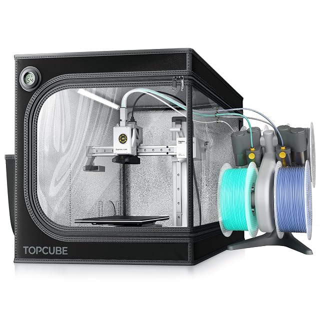 Box a tenda TOPCUBE con finestra e igrometro intorno a una stampante 3D compatta