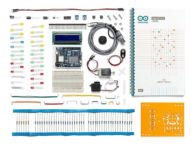 Scatola dell’Arduino Starter Kit R4 con scheda UNO R4 WiFi e libro dei progetti