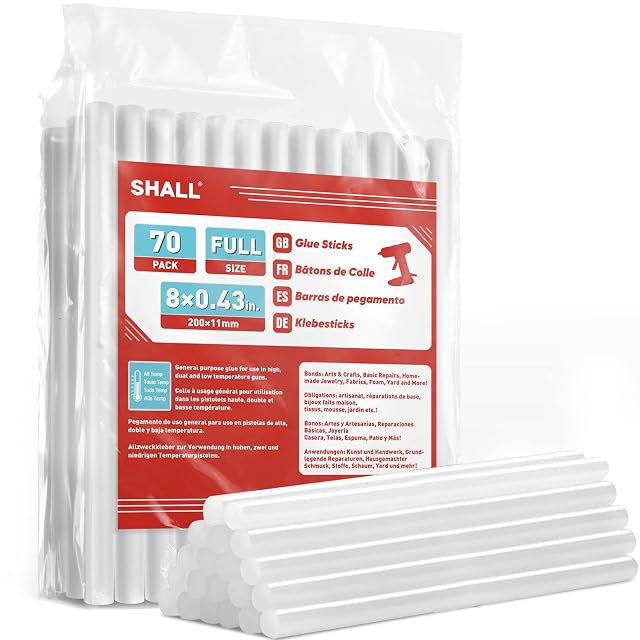 Busta SHALL con la scritta 70 pack, full size, 8 × 0.43 in, 200 × 11 mm, all temp, con stick traslucidi sciolti