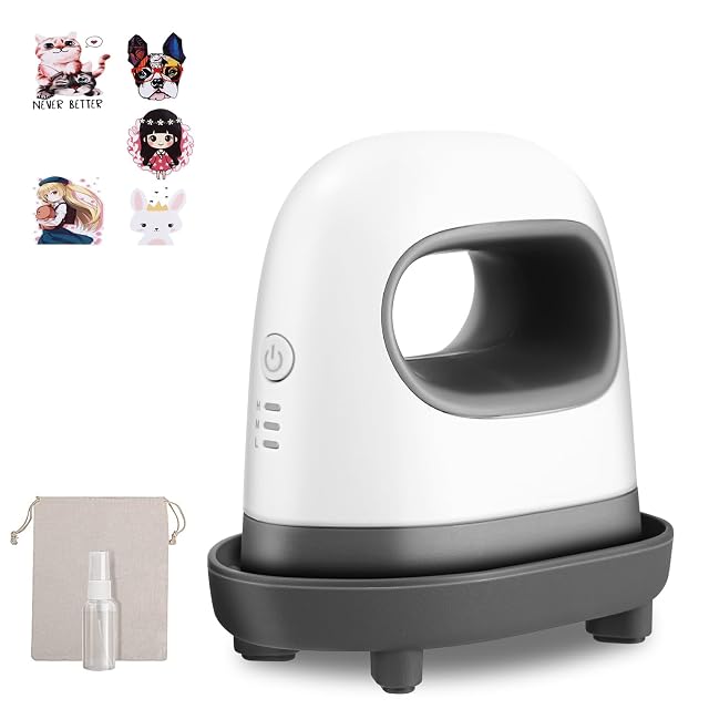 Mini pressa a caldo LEAZZLE bianca e grigia sulla sua base isolata