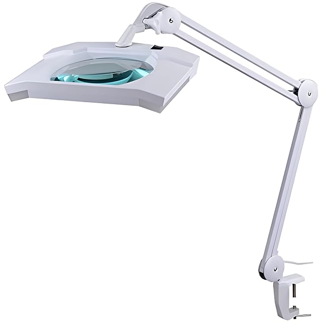 Lampada con lente d’ingrandimento SEMPLIX bianca con una grande lente rettangolare