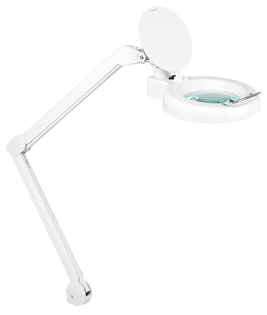Lampada con lente d’ingrandimento Showlite LL-6085D bianca con lungo braccio snodato e copertura della lente
