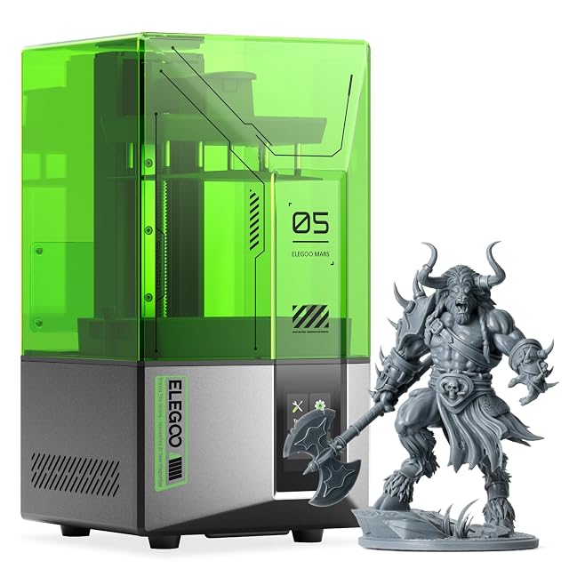 Stampante 3D a resina ELEGOO Mars 5 con copertura anti-UV verde sopra la piattaforma