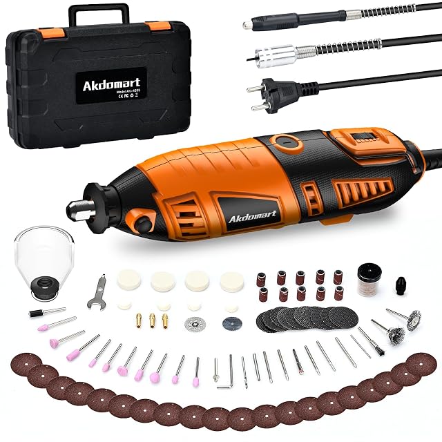 Kit utensile rotativo Akdomart con albero flessibile e accessori in una valigetta