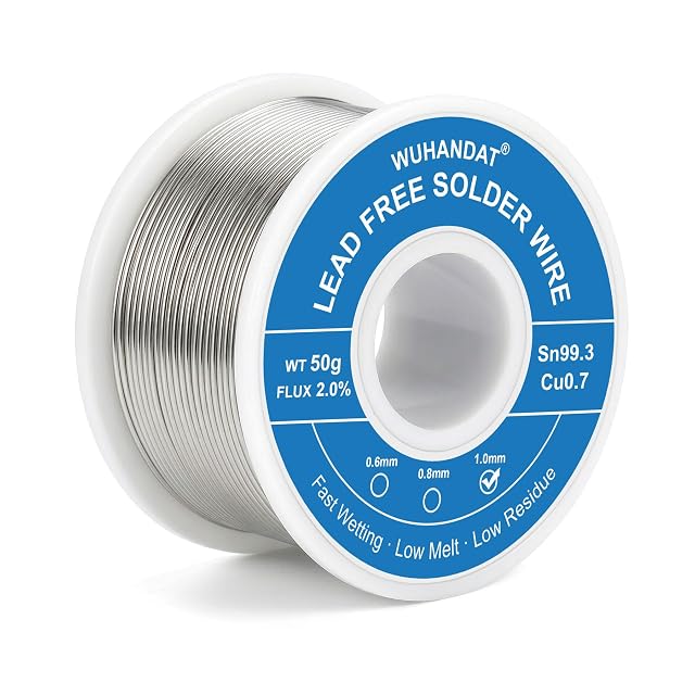Bobina blu WUHANDAT con etichetta WT 50 g, flussante 2,0 %, Sn99.3 Cu0.7, 1,0 mm spuntato